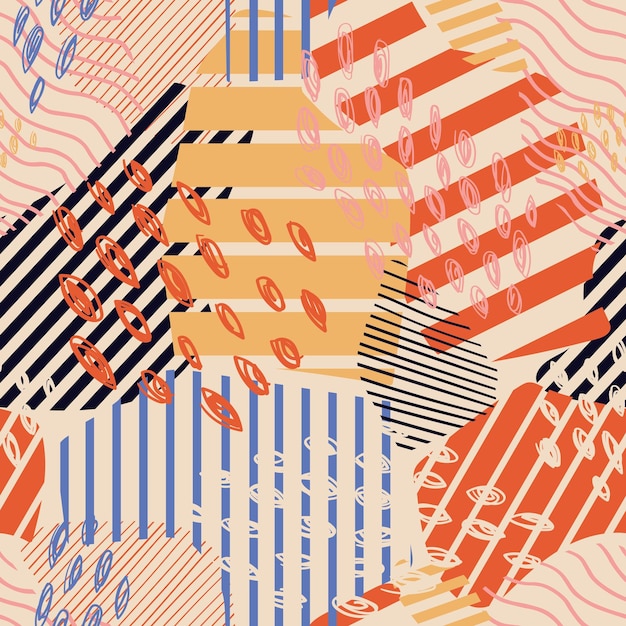 Seamless pattern with line and scribble dot stylish vector with diagonal stripes lines and dot