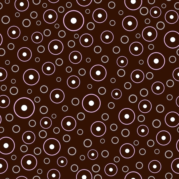 Seamless pattern with many random circles White pink round element on dark brown background
