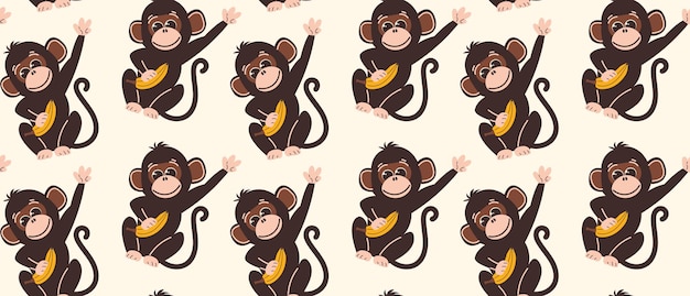 seamless pattern with monkeys in flat style