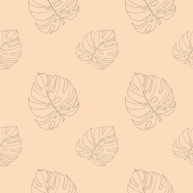 Seamless pattern with monstera leaves Vector hand drawn print for fabric textile background