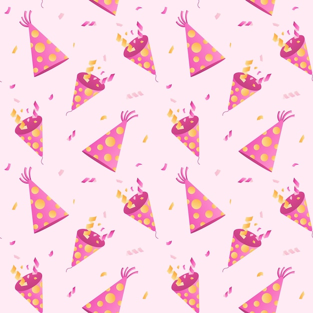 Seamless pattern with party caps and firecracks