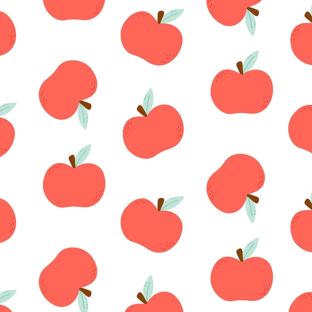 Seamless pattern with red apples Vector illustration Print with apples in flat style