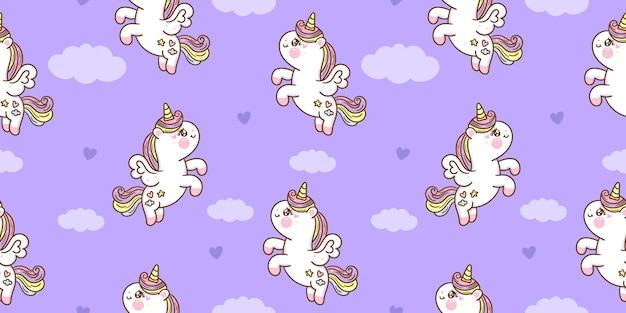 seamless unicorn cartoon pegasus fly on sky kawaii animal
