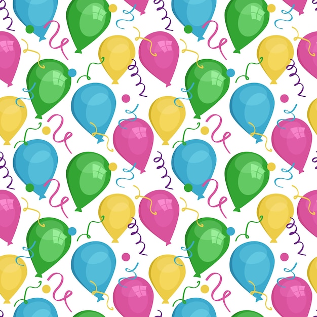 seamless vector pattern. balloons of different colors and sizes, and confetti.