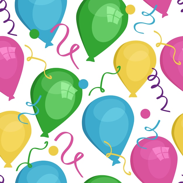 seamless vector pattern. balloons of different colors and sizes, and confetti.