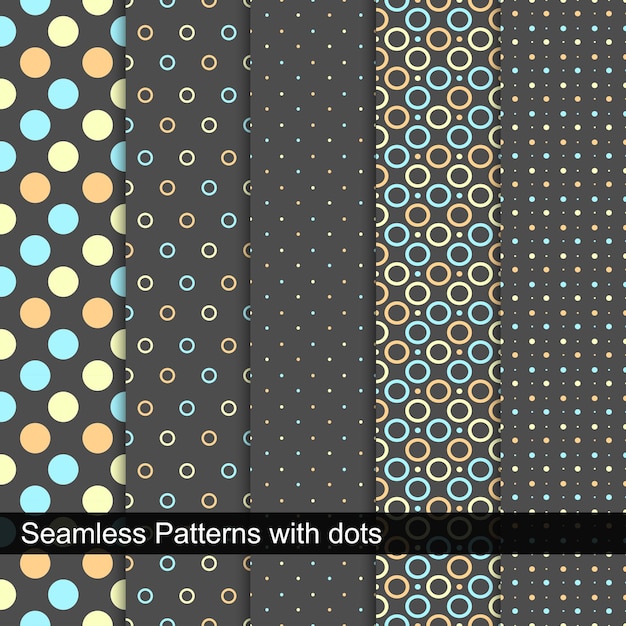 Seamless vector patterns with circles and dots. Modern endless prints, backgrounds.