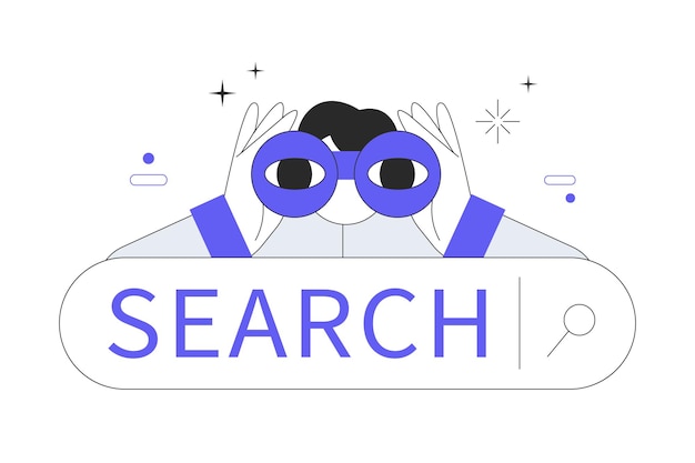 Search Concept Character looks through his binoculars looking for something SEO concept