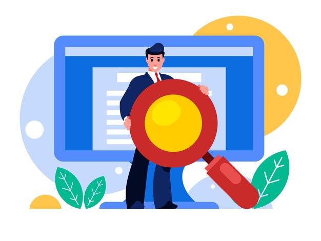 Search engine optimization SEO concept Businessman holding a huge magnifying glass