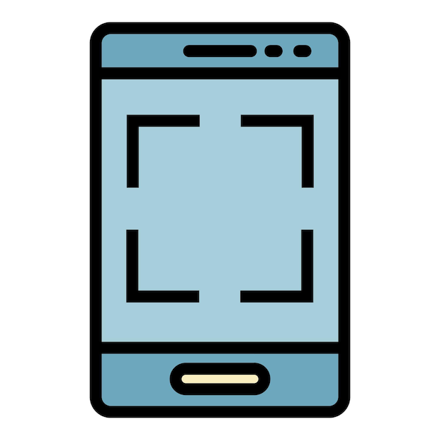 Search QR code by smartphone icon Outline search QR code by smartphone vector icon color flat isolated