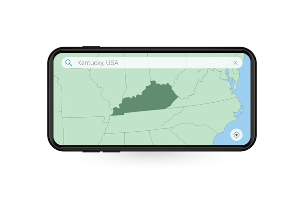 searching map of kentucky in smartphone map application map of kentucky in cell phone