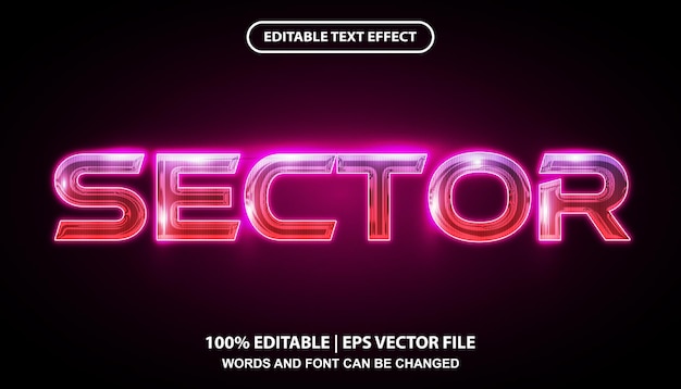 sector editable text effect template, futuristic glowing neon light effect font style