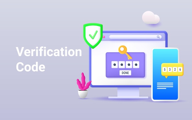 Secure password verification with twofactor authentication SMS notification with a security code on a smartphone 2fa checking the entrance on the site Vector 3d illustration