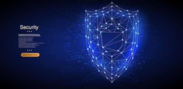 secure your digital world 3d vector illustration of a blue security shield on a futuristic circuit
