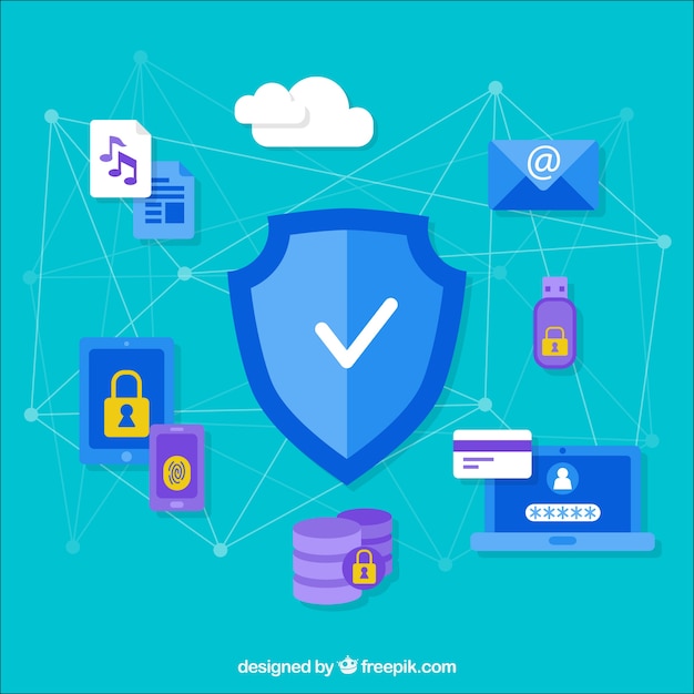 Security background with items and connected lines