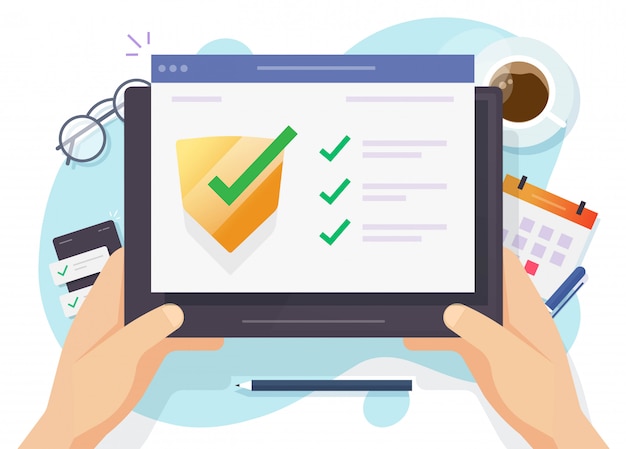 Security verification check digital computer software guard online for internet website virus attack protection web browser or tablet secure safety guard technology
