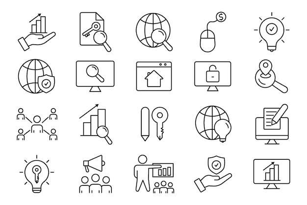 Seo icon set Search Engine Optimization icon suitable for web site design app user interfaces business printable etc Line icon style Simple vector design editable