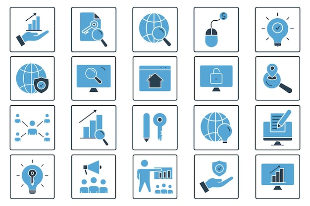 Seo icon set Search Engine Optimization icon suitable for web site design app user interfaces business printable etc Solid icon style Simple vector design editable