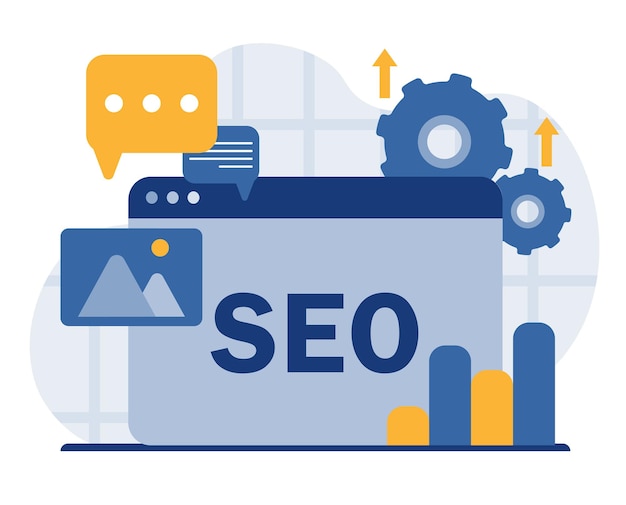 seo optimization with infographics tabs and graphs vector illustration flat design style seo