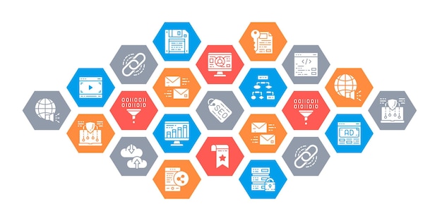 seo web design banner and presentation bookmark hosting hyperlink data transfer vector illustration