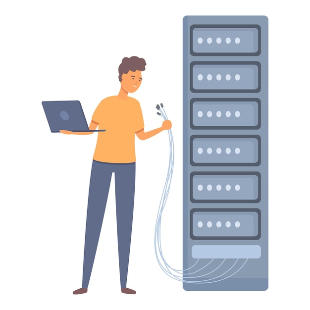 Server system administrator icon cartoon vector Computer engineer Network room