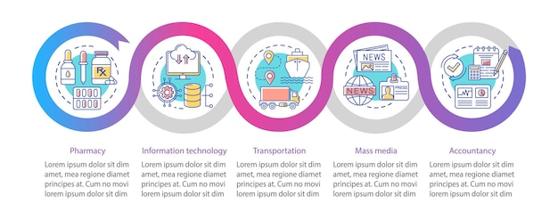 Service industry vector infographic template. Business presentation design elements. Data visualization with five steps and options. Process timeline chart. Workflow layout with linear icons