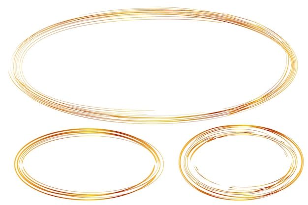 set 3 hand draw sketch golden circle frame from multiple black thic market for your element design