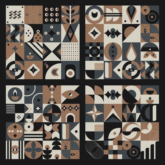 Set abstract geometric pattern design in retro style Vector illustration