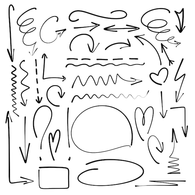 set arrows and design elements sketch simple hand drawn icons for education business notepad