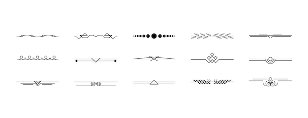 set black simple line collection doodle border elements vector design style sketch isolated