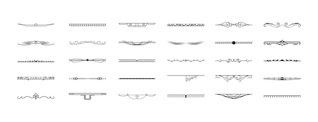 set black simple line collection doodle border elements vector design style sketch isolated