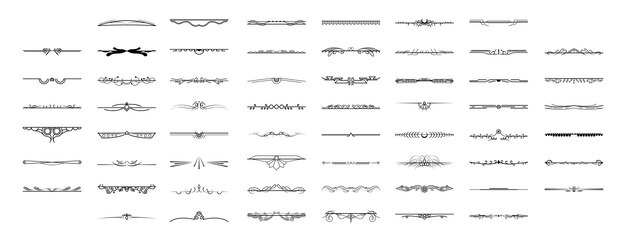 Set Black Simple Line Collection Doodle Border Elements Vector Design Style Sketch Isolated