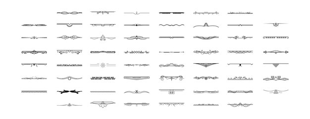 Set Black Simple Line Collection Doodle Border Elements Vector Design Style Sketch Isolated