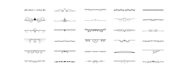 set black simple line collection doodle border elements vector design style sketch isolated