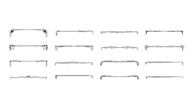 Set Black Simple Line Collection Doodle Border Elements Vector Design Style Sketch Isolated