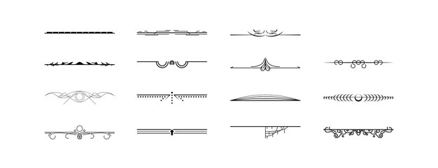 Set Black Simple Line Collection Doodle Border Elements Vector Design Style Sketch Isolated