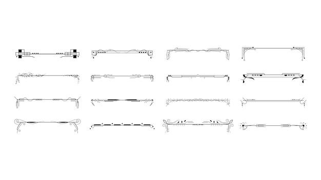Set Black Simple Line Collection Doodle Border Elements Vector Design Style Sketch Isolated