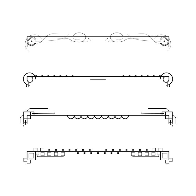 Set Black Simple Line Collection Doodle Border Elements Vector Design Style Sketch Isolated