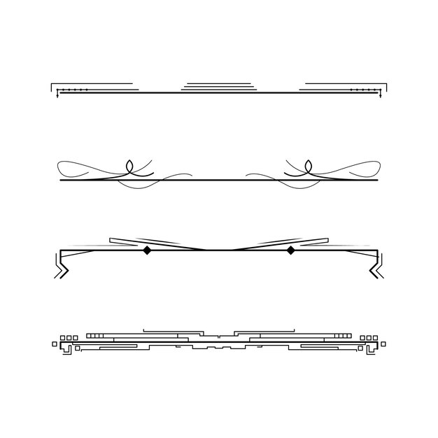 Set Black Simple Line Collection Doodle Border Elements Vector Design Style Sketch Isolated