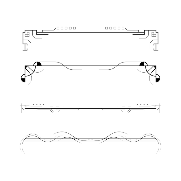 set black simple line collection doodle border elements vector design style sketch isolated