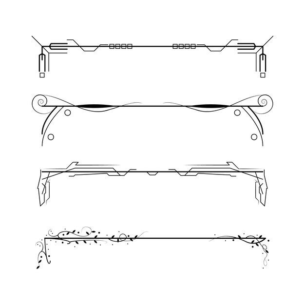 Set Black Simple Line Collection Doodle Border Elements Vector Design Style Sketch Isolated
