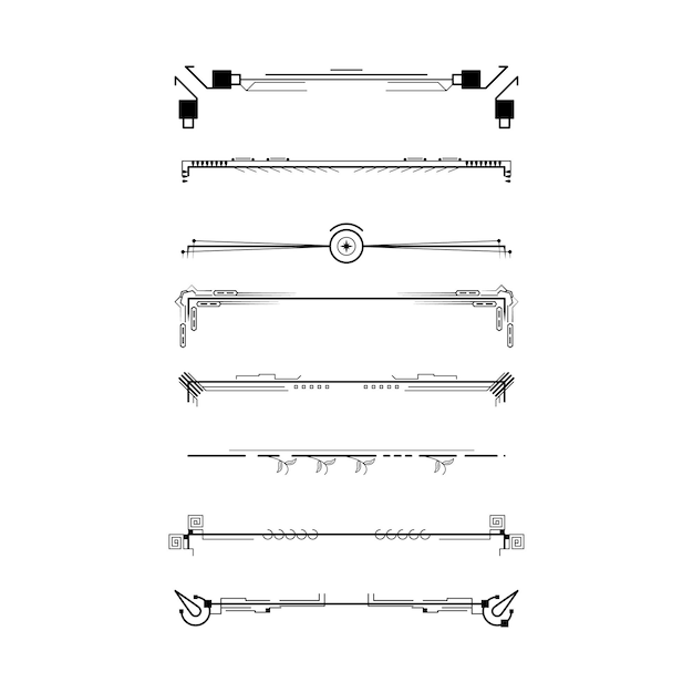 set black simple line collection doodle border elements vector design style sketch isolated