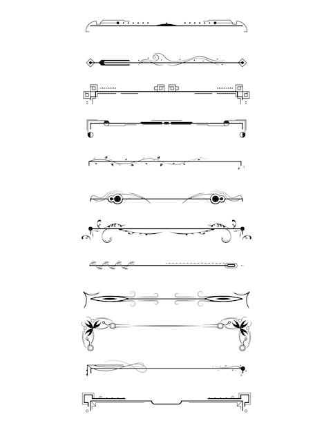 set black simple line collection doodle border elements vector design style sketch isolated