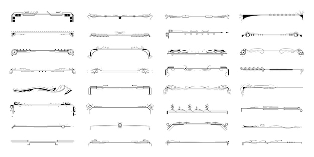 set black simple line collection doodle border elements vector design style sketch isolated
