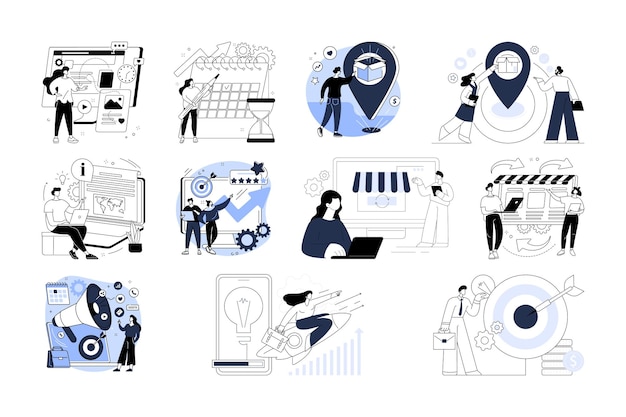 set business flat vector illustration design style concept
