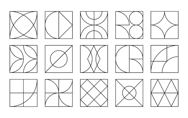 Set collection geometric shapes Trendy set with shapes different style Bauhaus futuristic