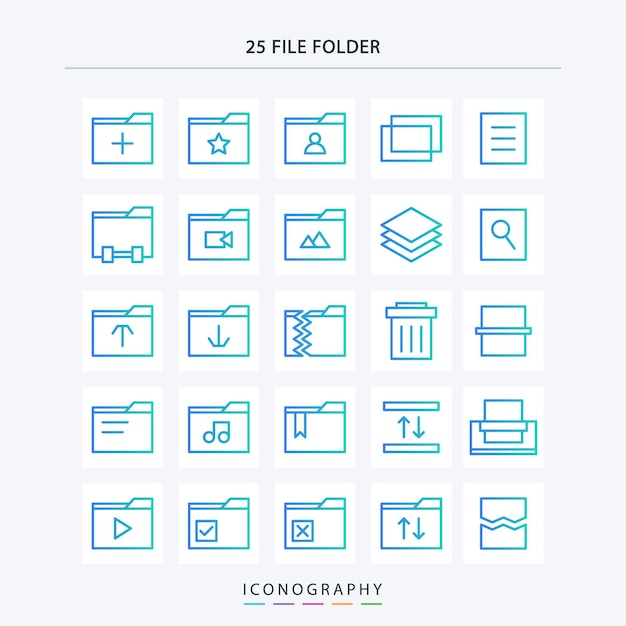 set collection icons gradient of blue and green file folder icons design