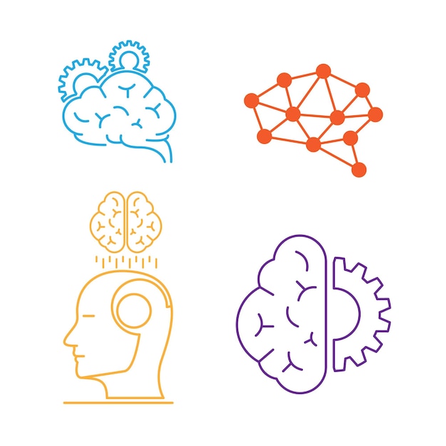 Set collection logo icon of brain ai technogy network idea thinking working vector illustration