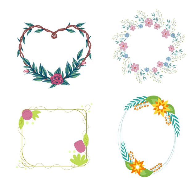 set collection of frame border floral tree branches form rectangle shape rustic arch hand drawn wat