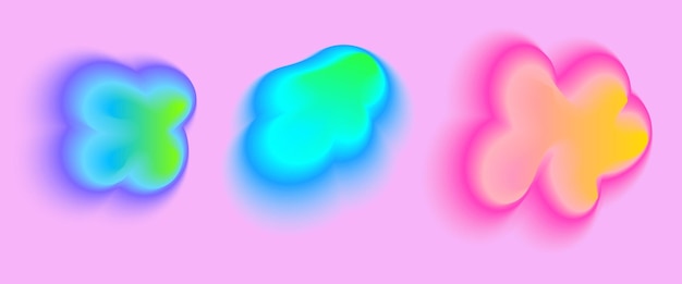 Set color neon irregular blob gradient blend gradation Abstract colorful blur shapes on light pink background Abstract y2k pop design elements Aura concept with glow effect Vector illustration