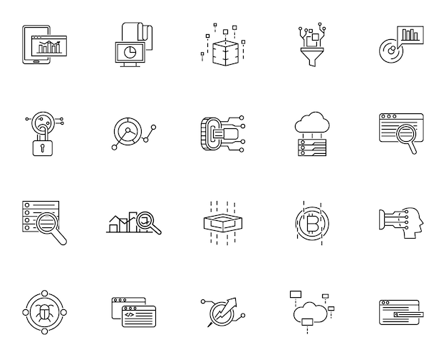 Set data technology outline icon